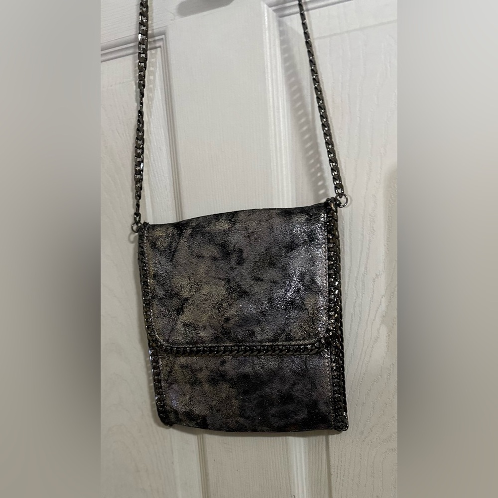 Urban Expressions Silver Black Vegan Metallic Crossbody